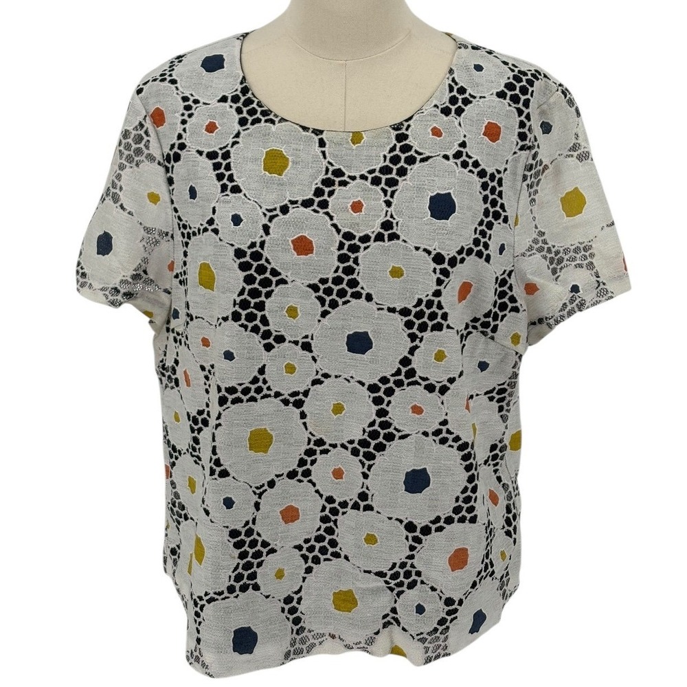 Harlyn XL Round Neck Short Sleeve Lace Overlay Top White Blue Yellow Orange